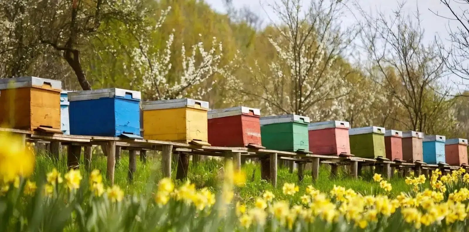 Fields Of Manuka Flowers With Bee Hives 062913 1600 Beehives in a field of flowering tea tree